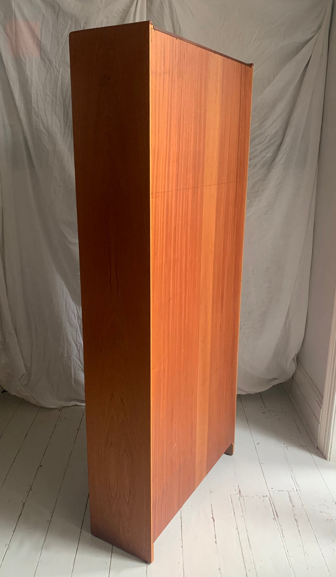 Vintage Mid Century Modern Teak Veneer Tall Bookcase with Six Shelves