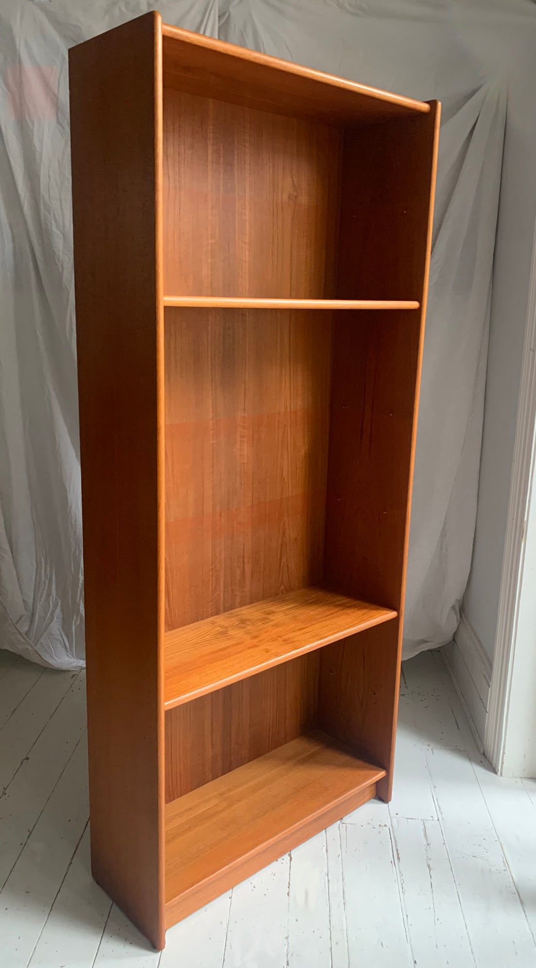 Vintage Mid Century Modern Teak Veneer Tall Bookcase with Six Shelves