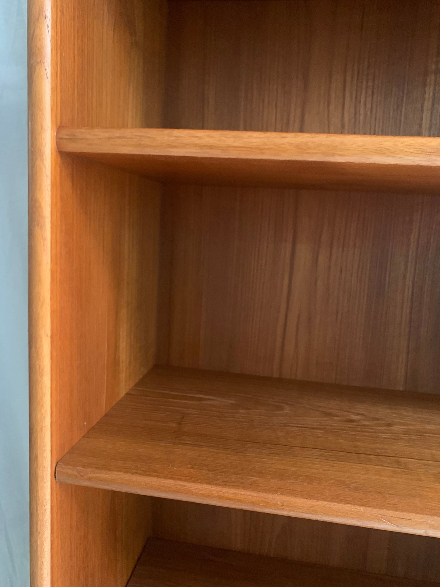 Vintage Mid Century Modern Teak Veneer Tall Bookcase with Six Shelves