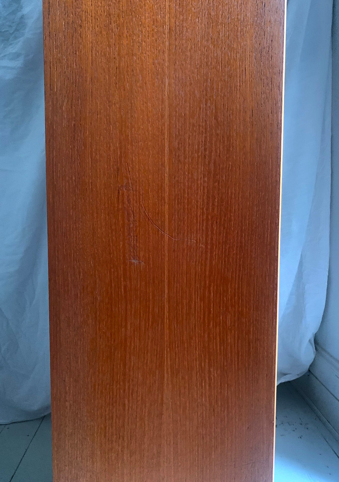 Vintage Mid Century Modern Teak Veneer Tall Bookcase with Six Shelves