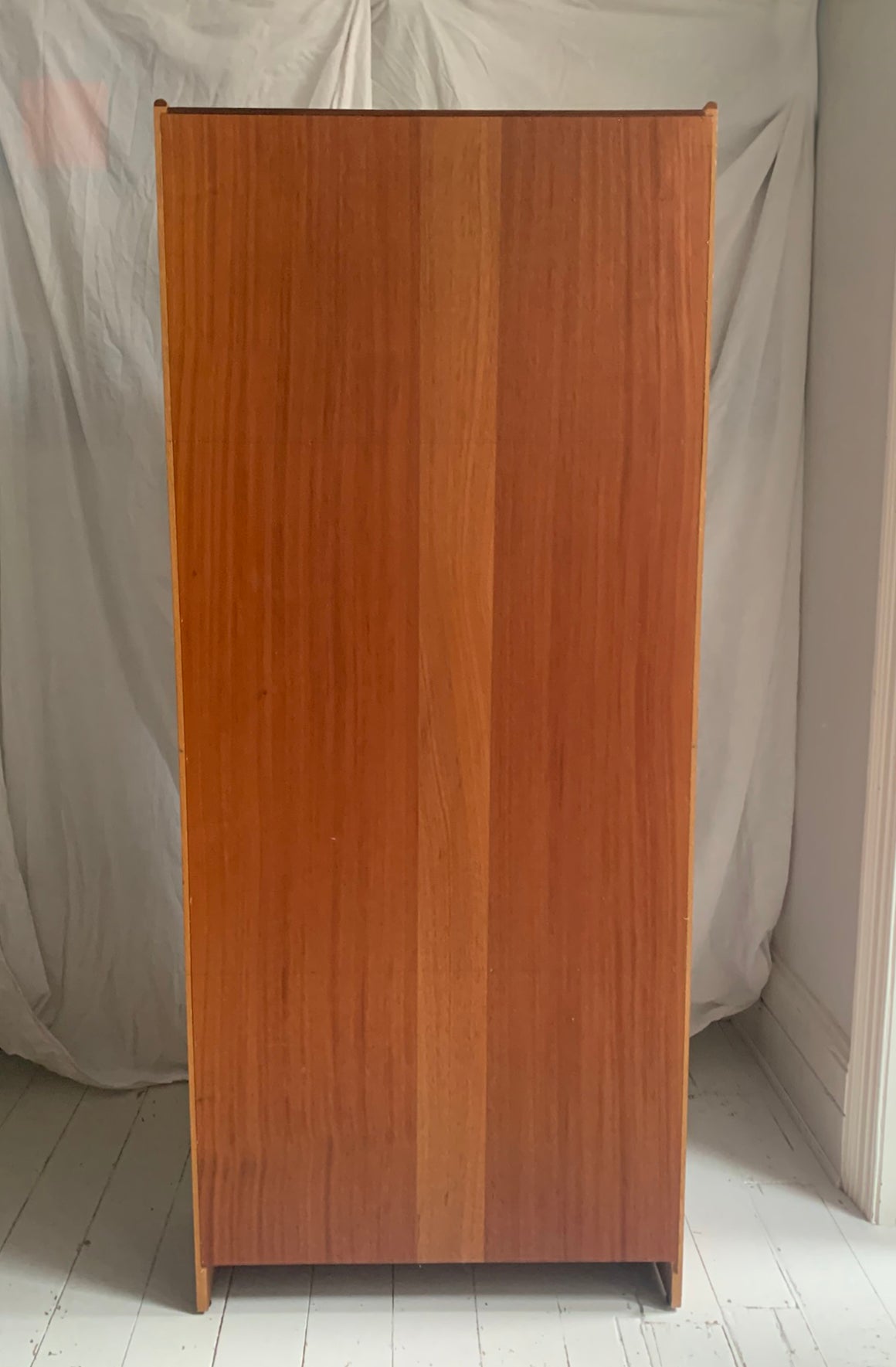 Vintage Mid Century Modern Teak Veneer Tall Bookcase with Six Shelves