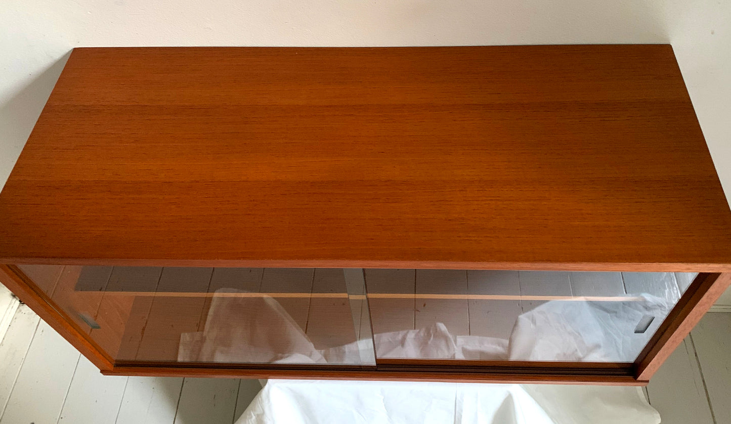 Mid Century Teak Beaver & Tapley 33 Floating Cabinet with Sliding Glass Doors