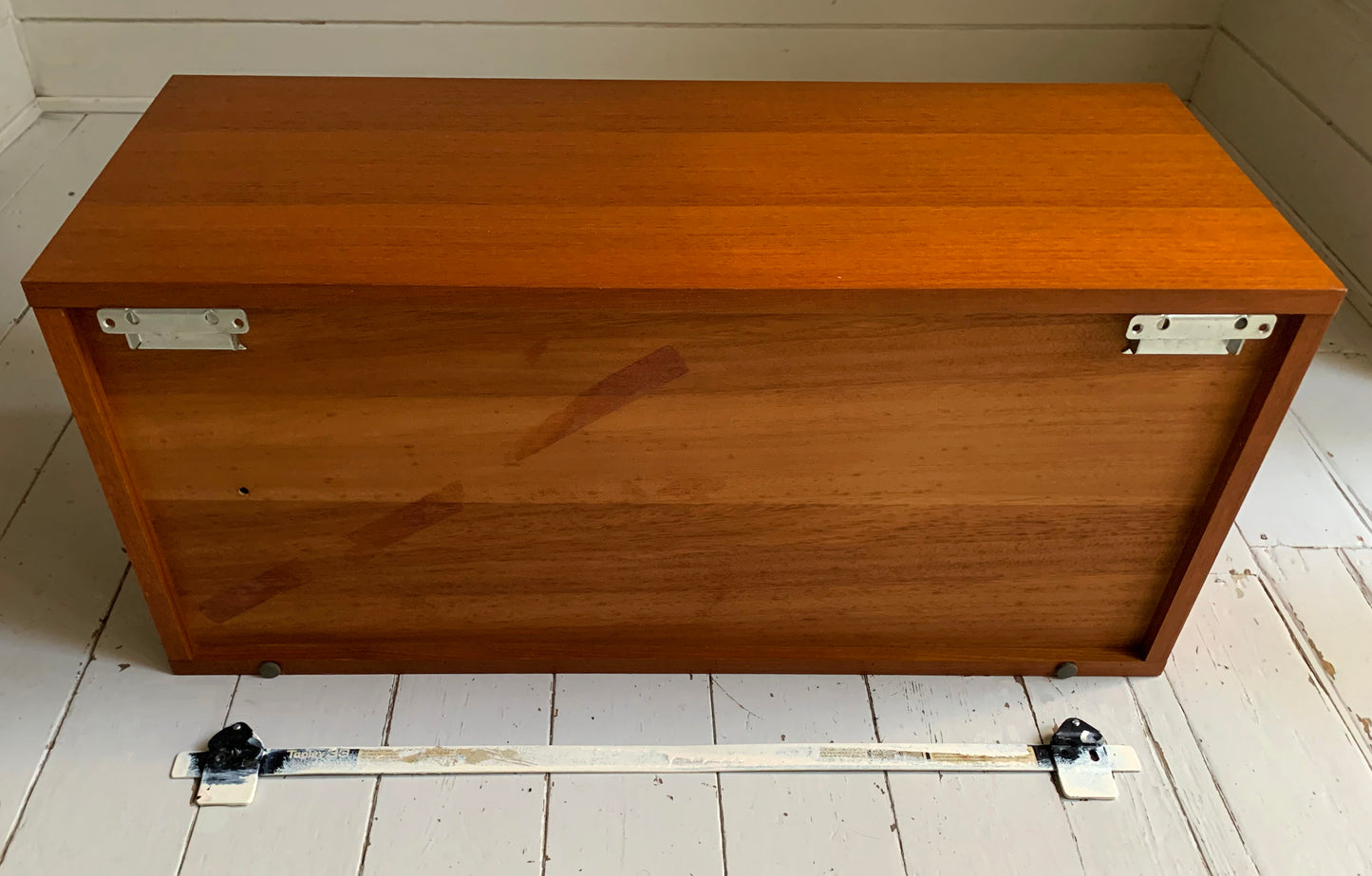 Mid Century Teak Beaver & Tapley 33 Floating Cabinet with Sliding Glass Doors