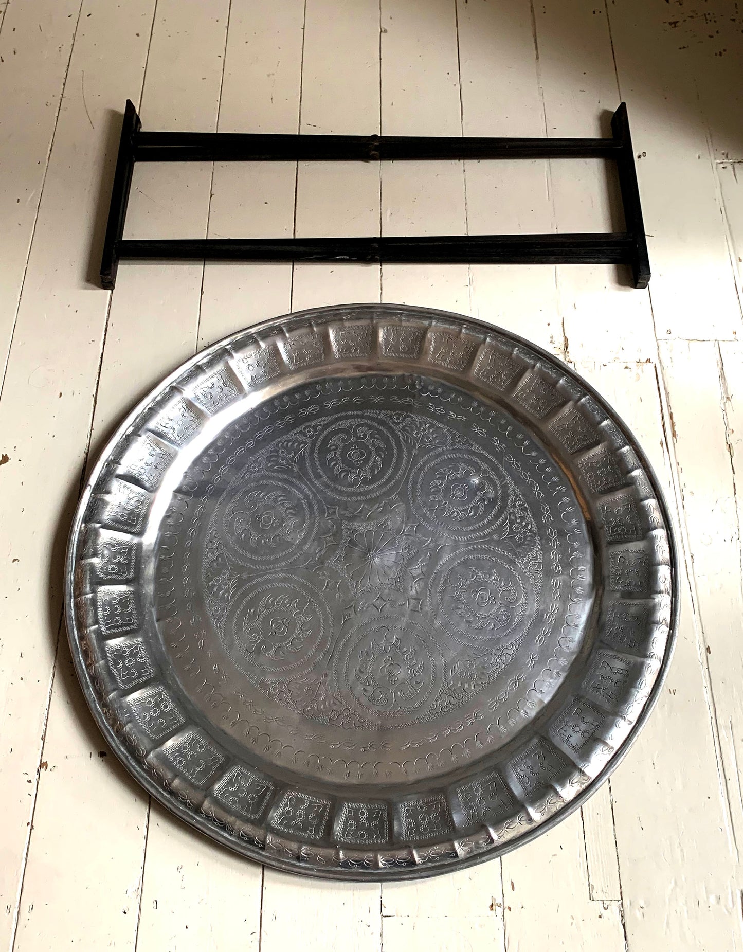 Vintage Middle Eastern/Moroccan Round Aluminium Engraved Folding Coffee Table