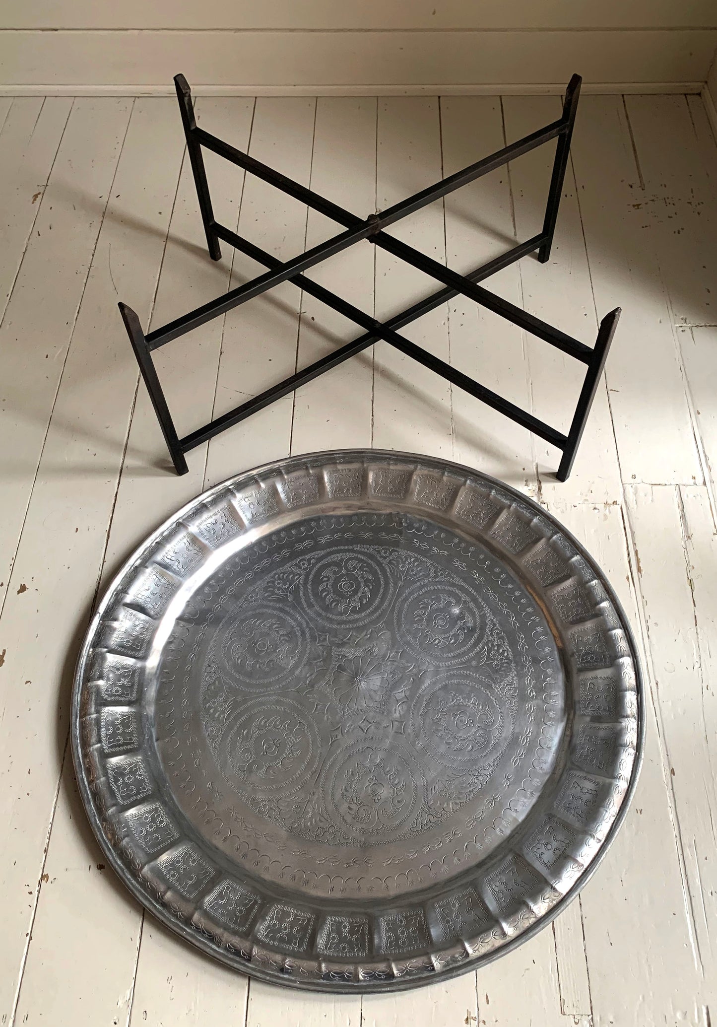 Vintage Middle Eastern/Moroccan Round Aluminium Engraved Folding Coffee Table