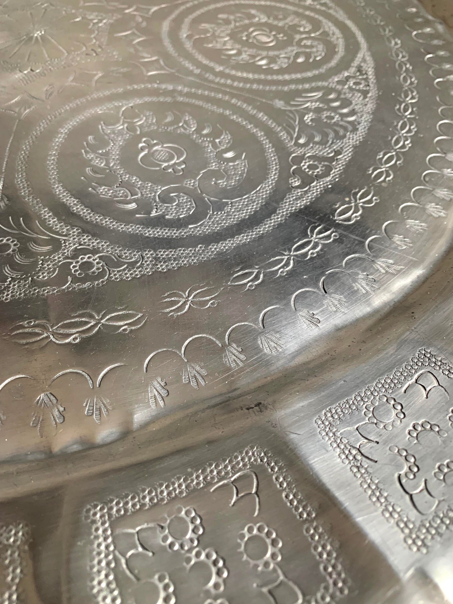 Vintage Middle Eastern/Moroccan Round Aluminium Engraved Folding Coffee Table