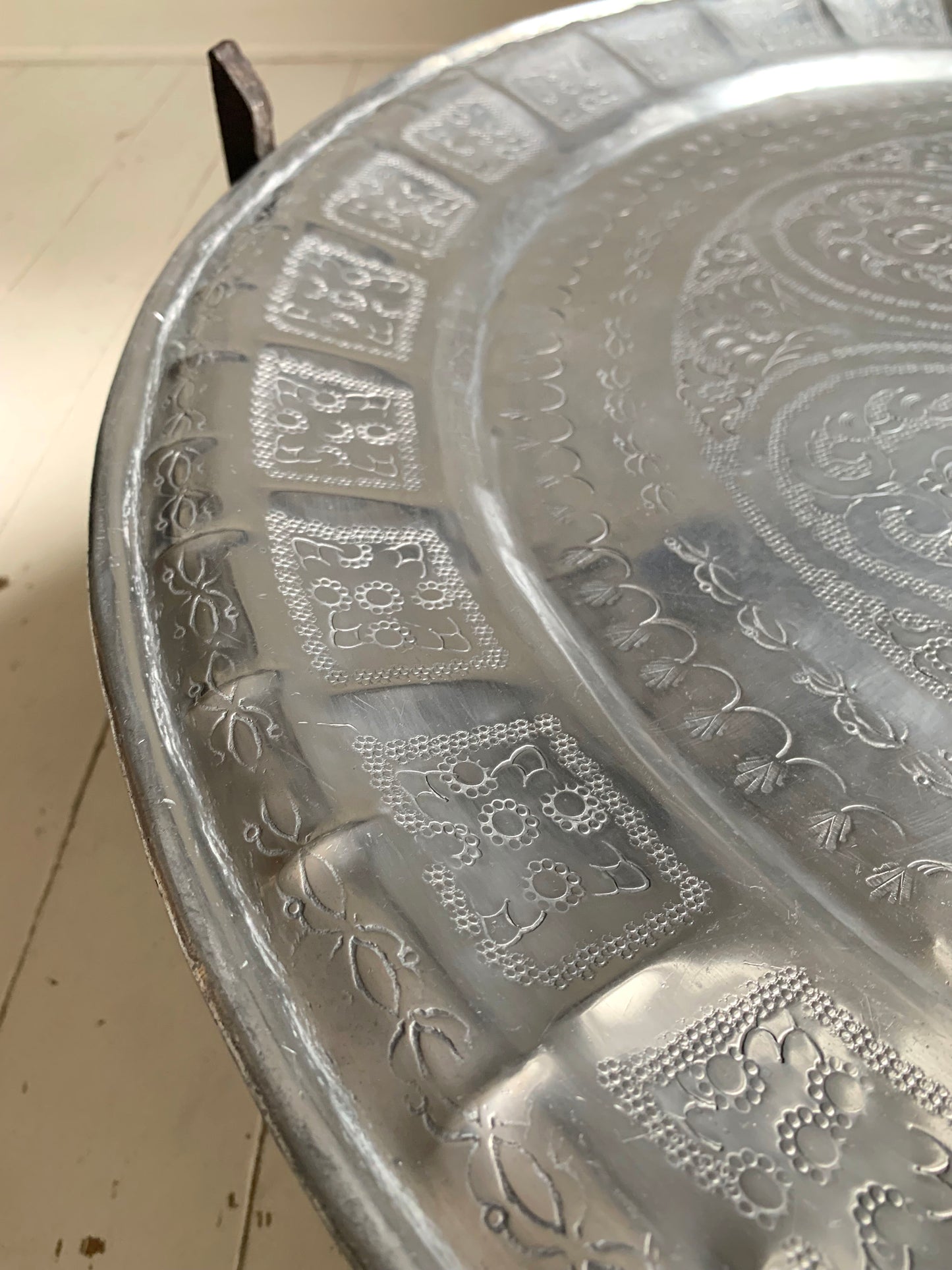 Vintage Middle Eastern/Moroccan Round Aluminium Engraved Folding Coffee Table
