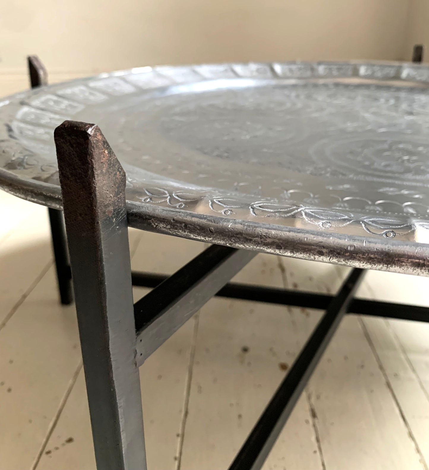 Vintage Middle Eastern/Moroccan Round Aluminium Engraved Folding Coffee Table