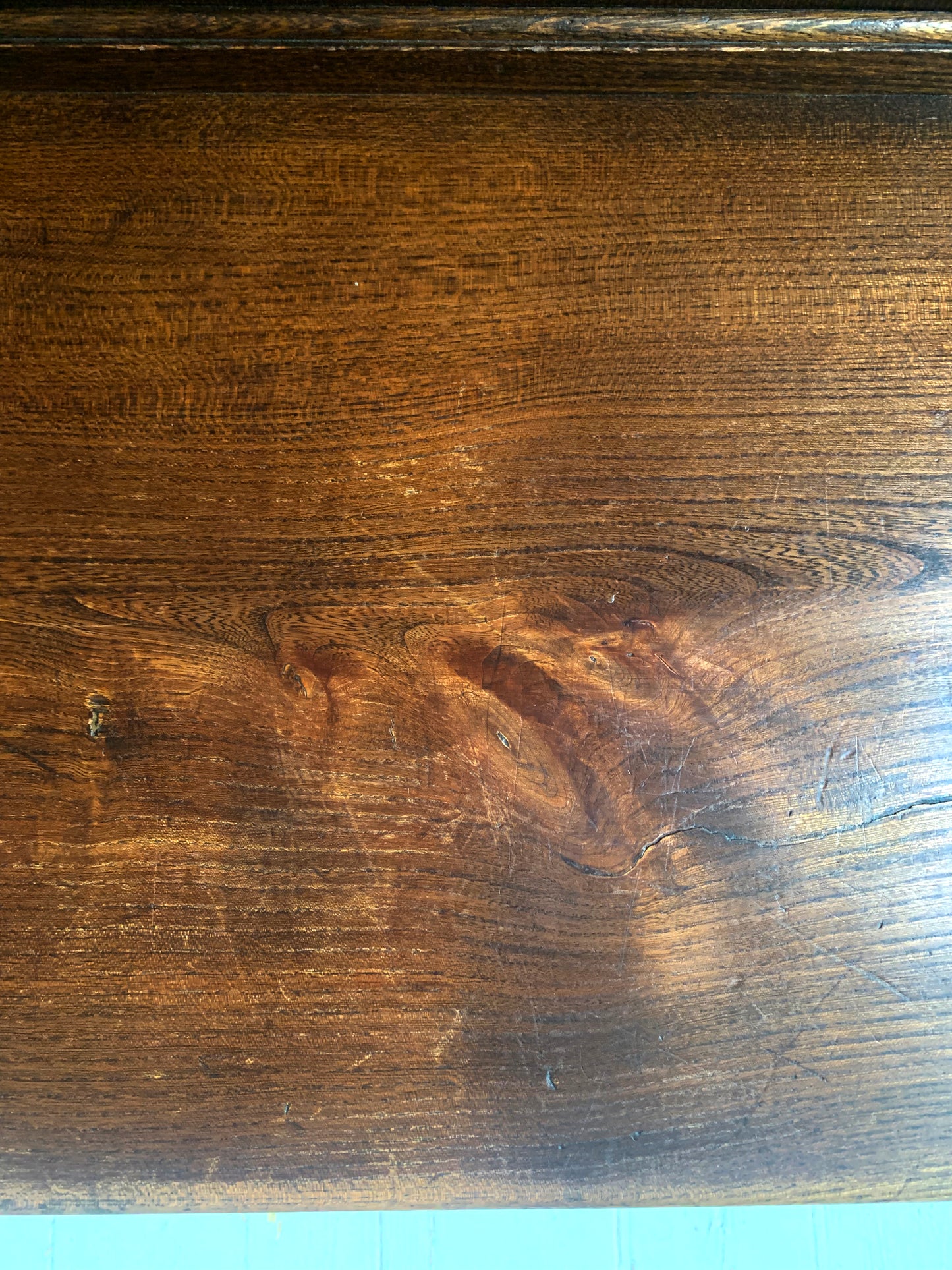 Antique Oak Panelled Back Settle Without Arms with RA Initial Carving