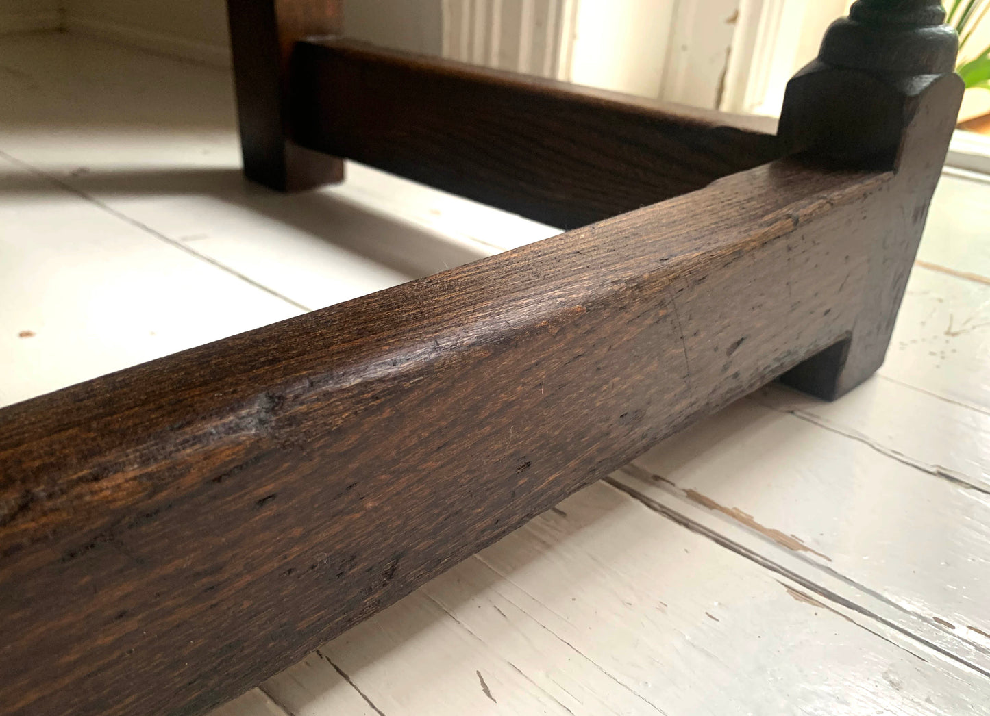 Antique Oak Panelled Back Settle Without Arms with RA Initial Carving