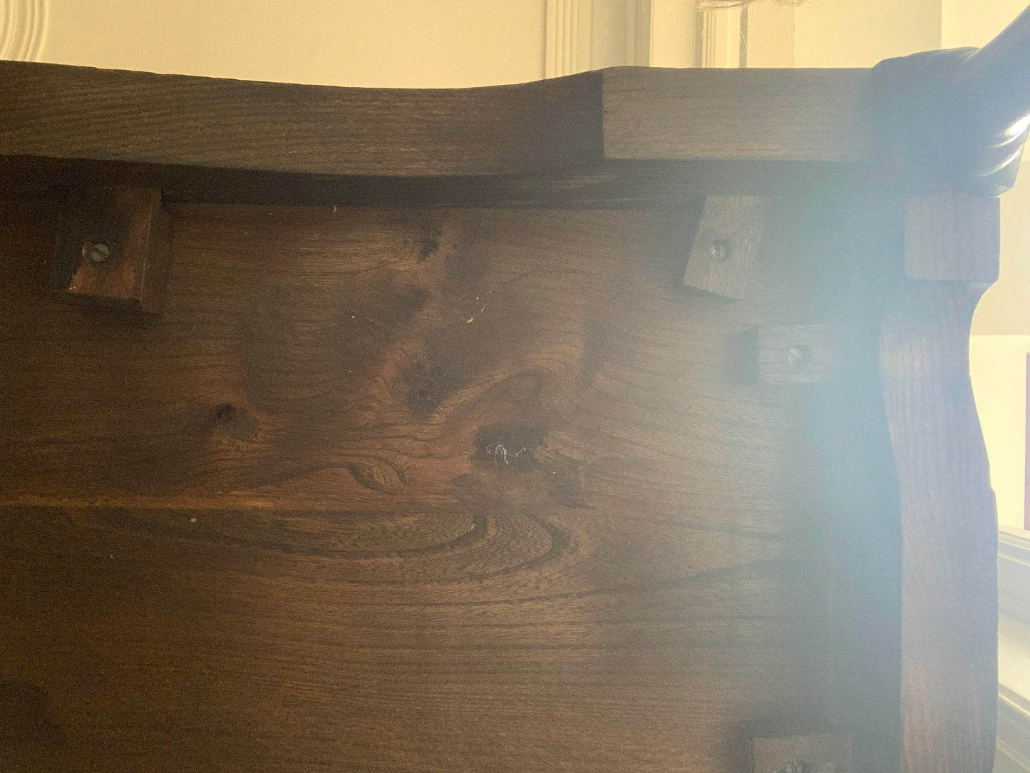 Antique Oak Panelled Back Settle Without Arms with RA Initial Carving