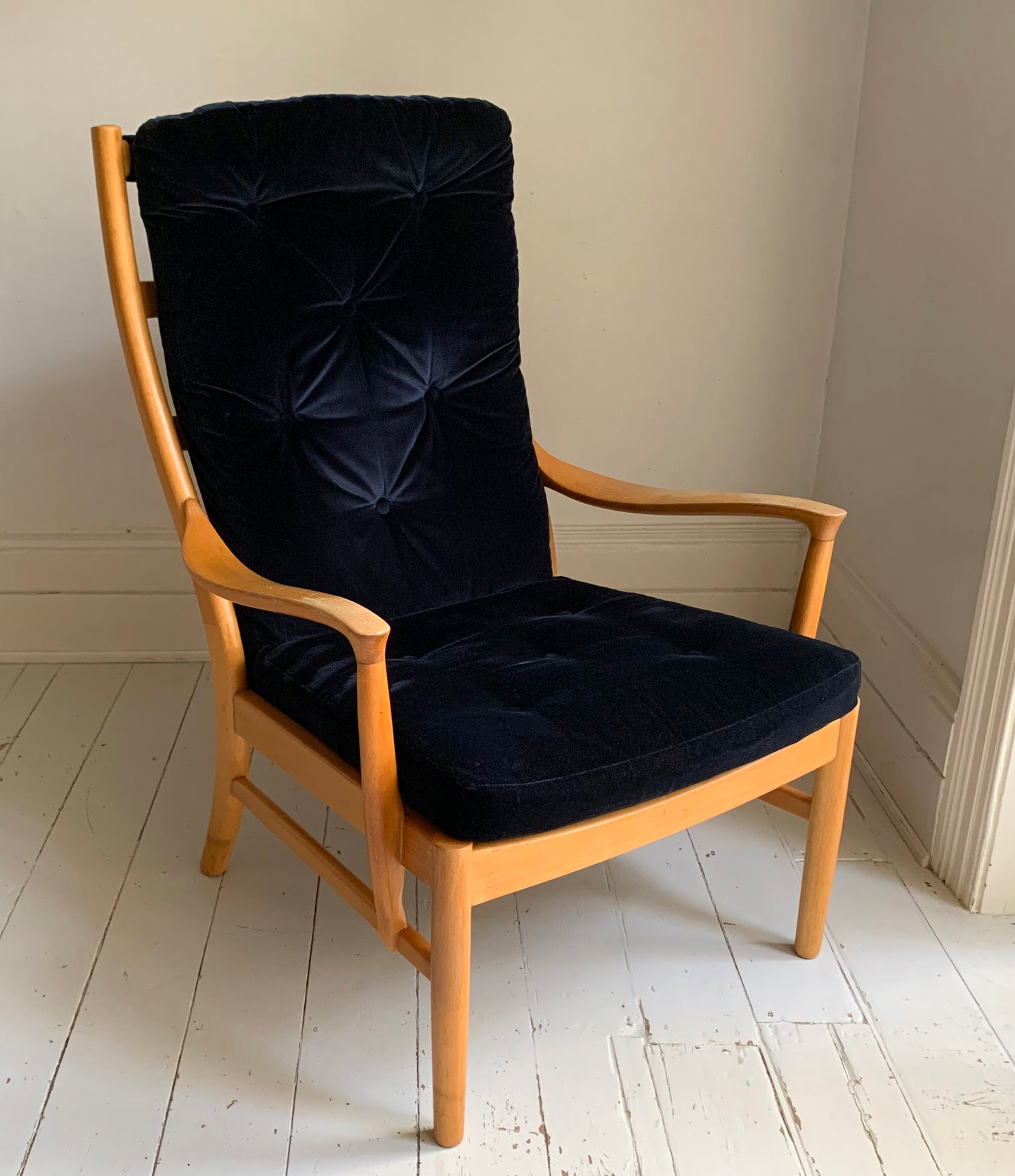 Vintage Parker Knoll Florian PK988/1023 Arm Chair, Midnight Blue Velvet Cushions