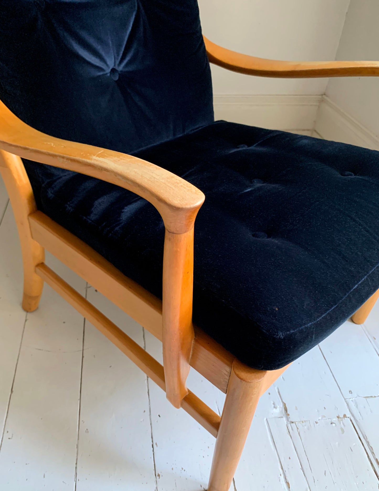 Vintage Parker Knoll Florian PK988/1023 Arm Chair, Midnight Blue Velvet Cushions