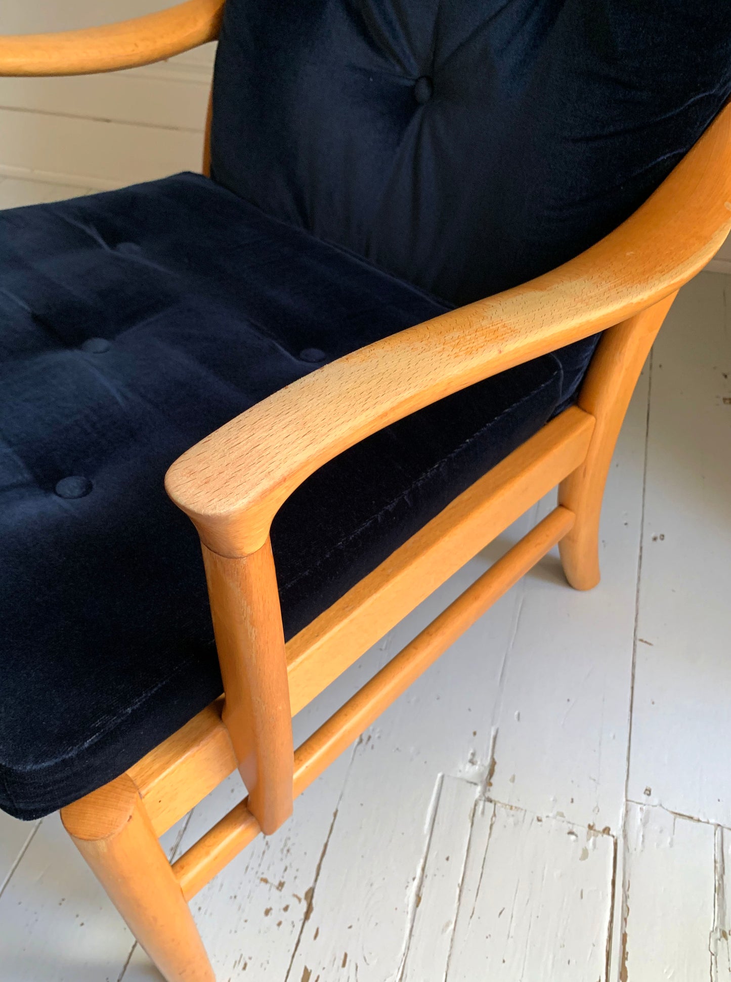 Vintage Parker Knoll Florian PK988/1023 Arm Chair, Midnight Blue Velvet Cushions
