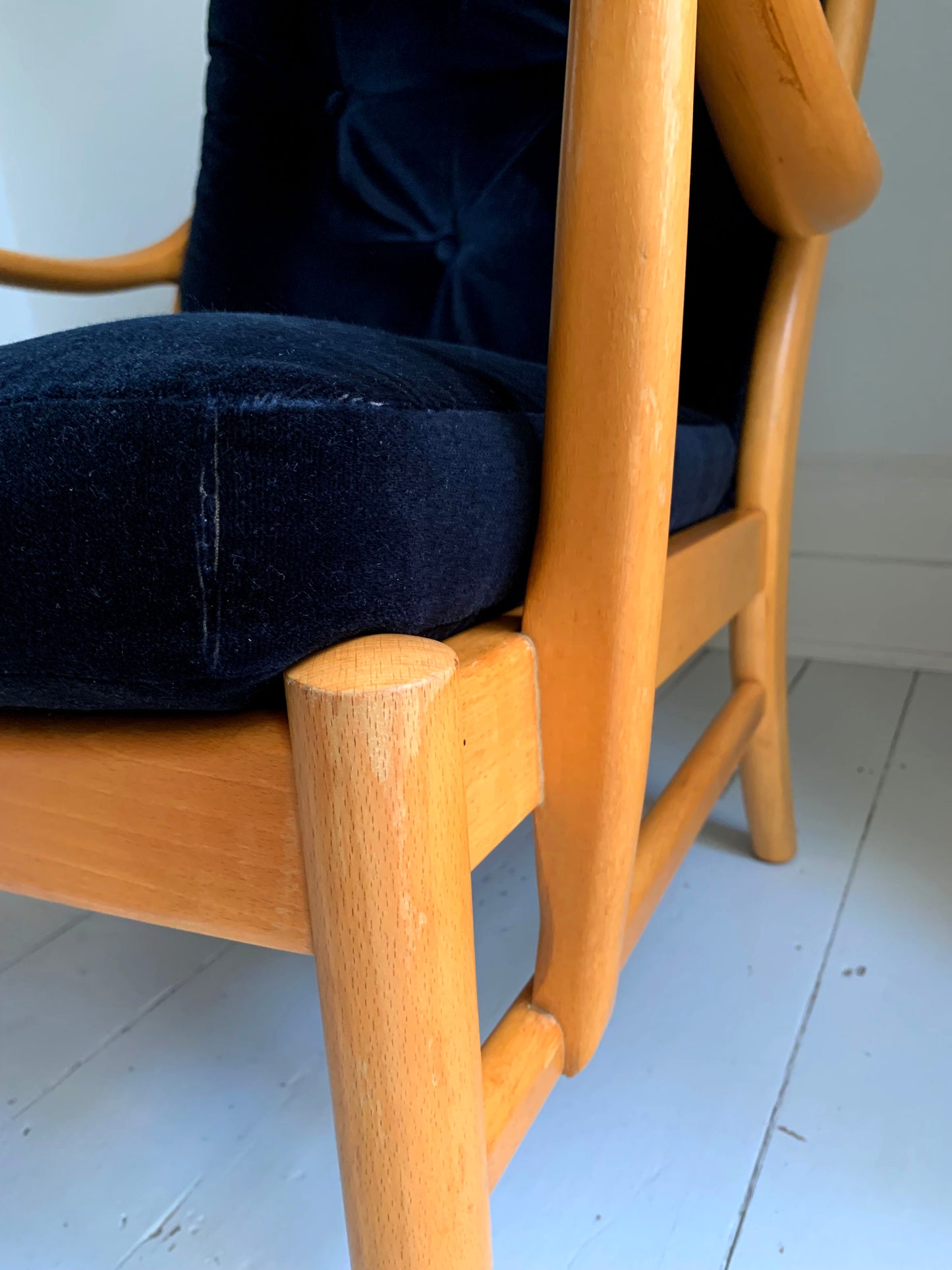 Vintage Parker Knoll Florian PK988/1023 Arm Chair, Midnight Blue Velvet Cushions