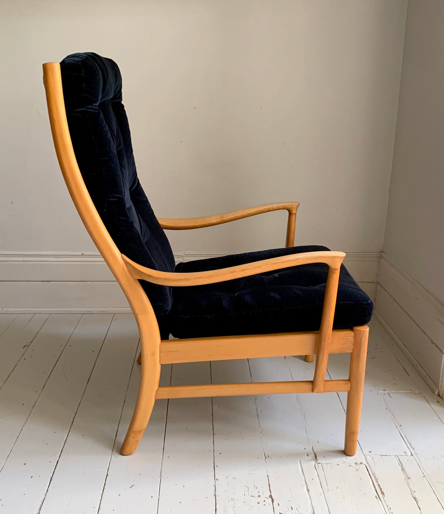 Vintage Parker Knoll Florian PK988/1023 Arm Chair, Midnight Blue Velvet Cushions