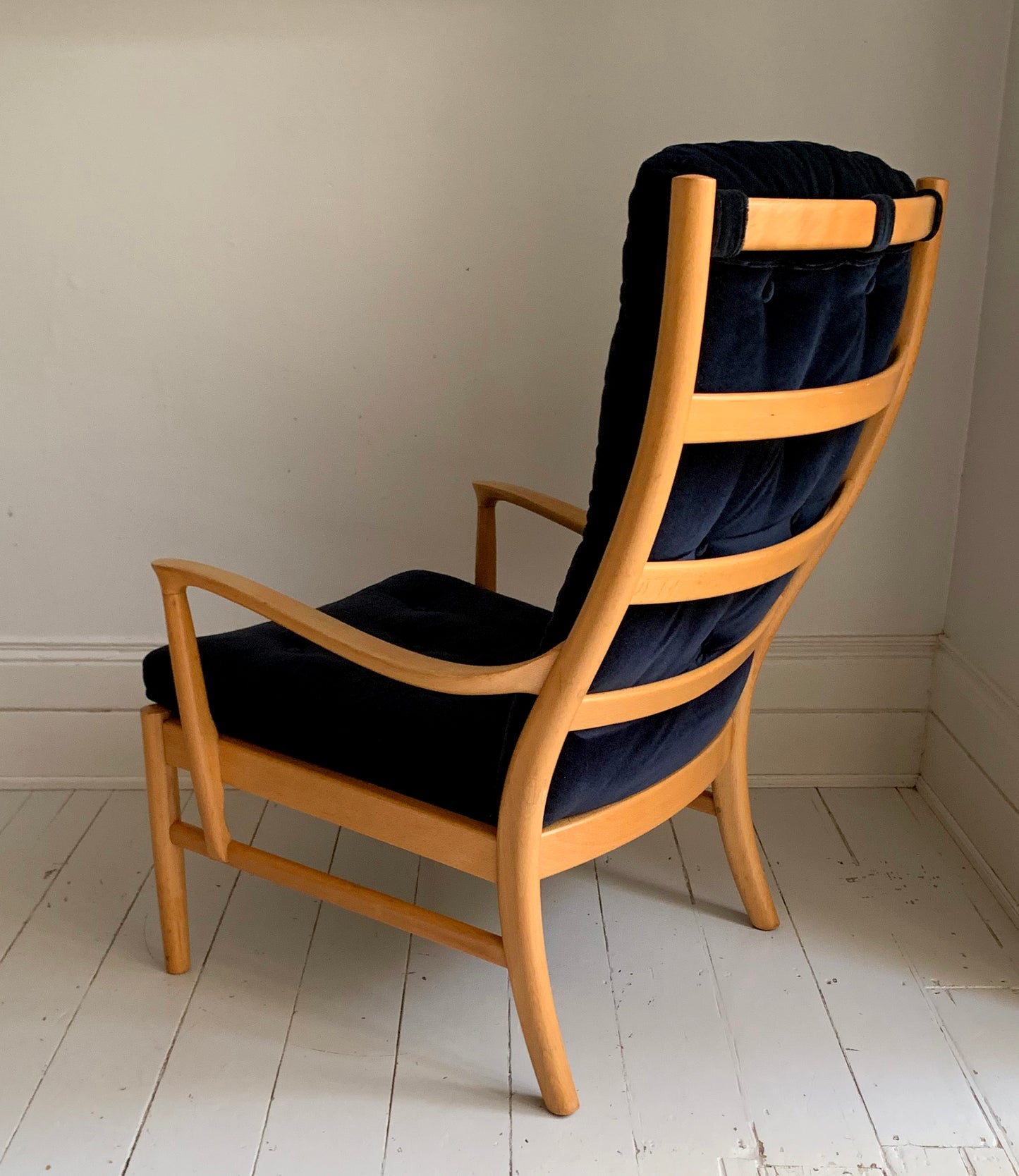 Vintage Parker Knoll Florian PK988/1023 Arm Chair, Midnight Blue Velvet Cushions