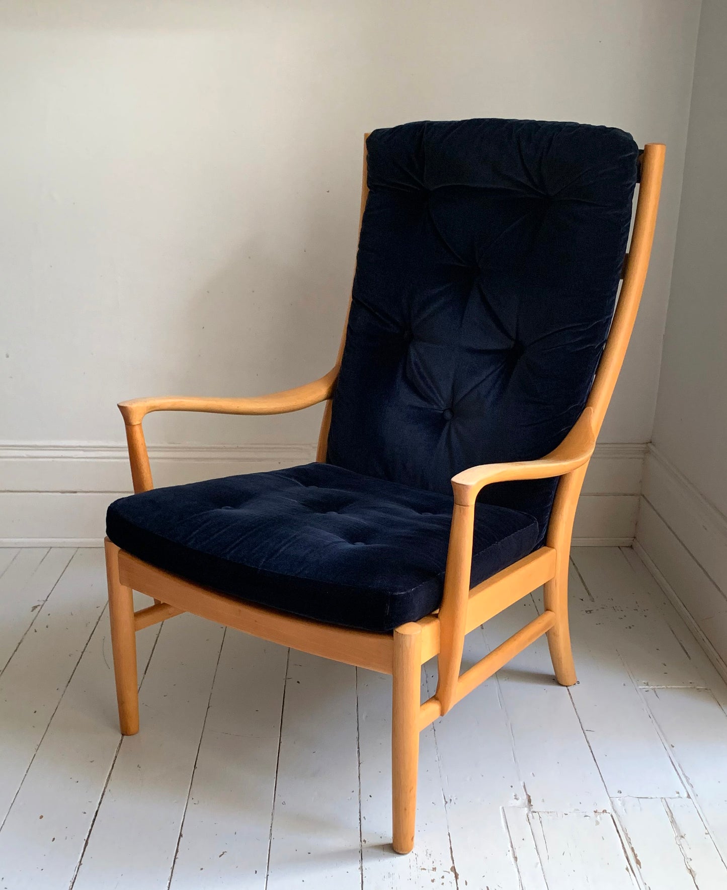 Vintage Parker Knoll Florian PK988/1023 Arm Chair, Midnight Blue Velvet Cushions