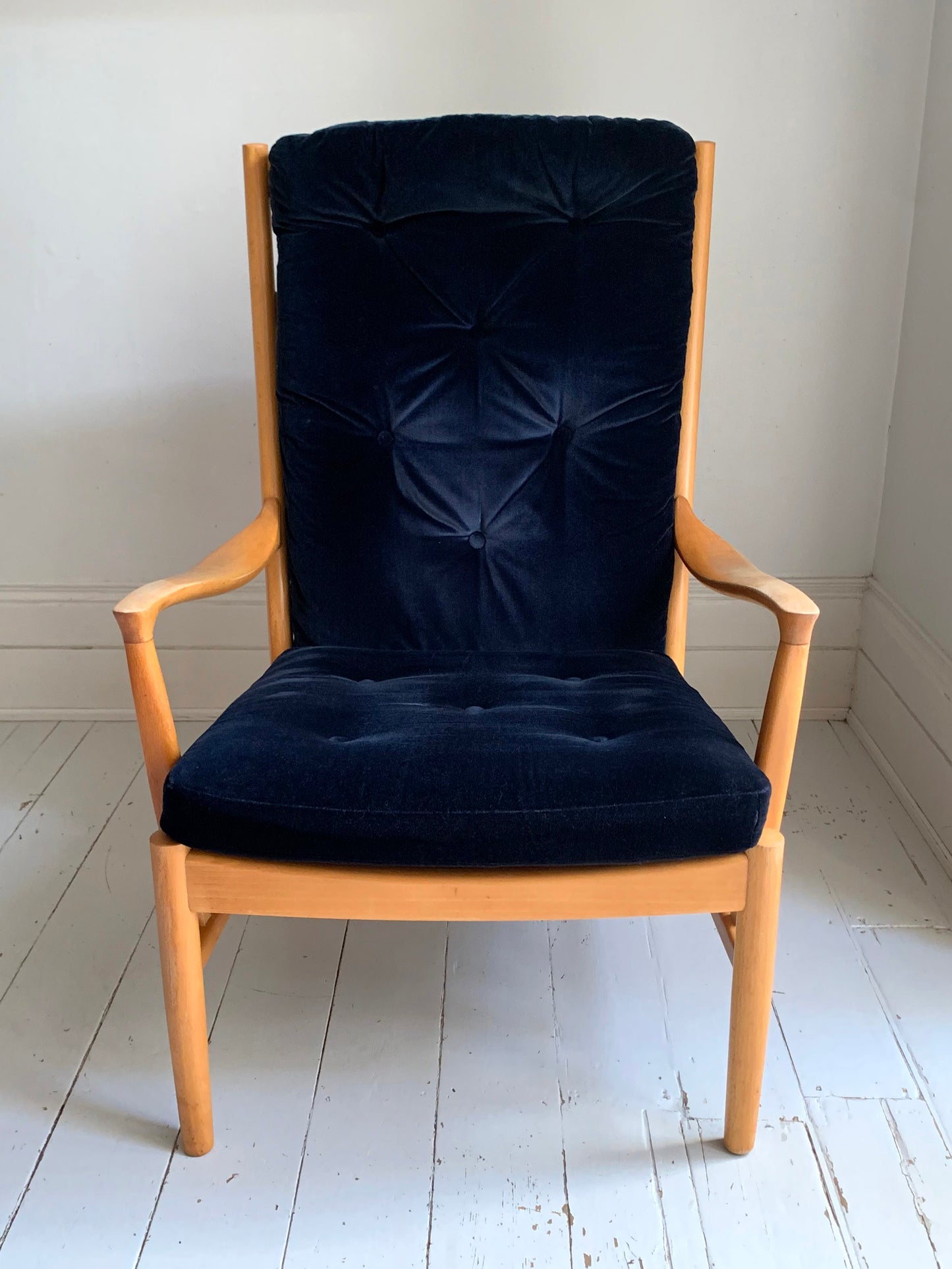 Vintage Parker Knoll Florian PK988/1023 Arm Chair, Midnight Blue Velvet Cushions