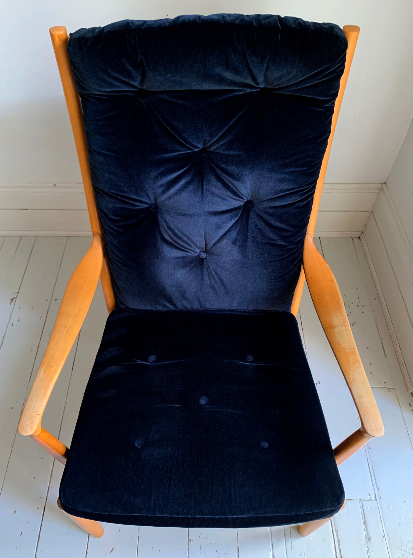 Vintage Parker Knoll Florian PK988/1023 Arm Chair, Midnight Blue Velvet Cushions