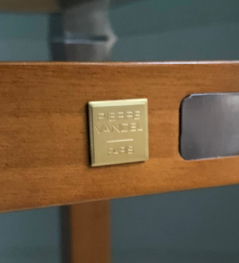 Stunning Vintage Pierre Vandel Paris Glass, Mahogany & Copper Console Hall Table