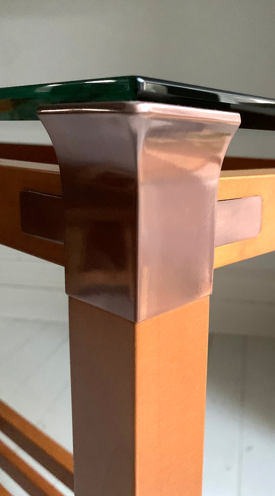 Stunning Vintage Pierre Vandel Paris Glass, Mahogany & Copper Console Hall Table