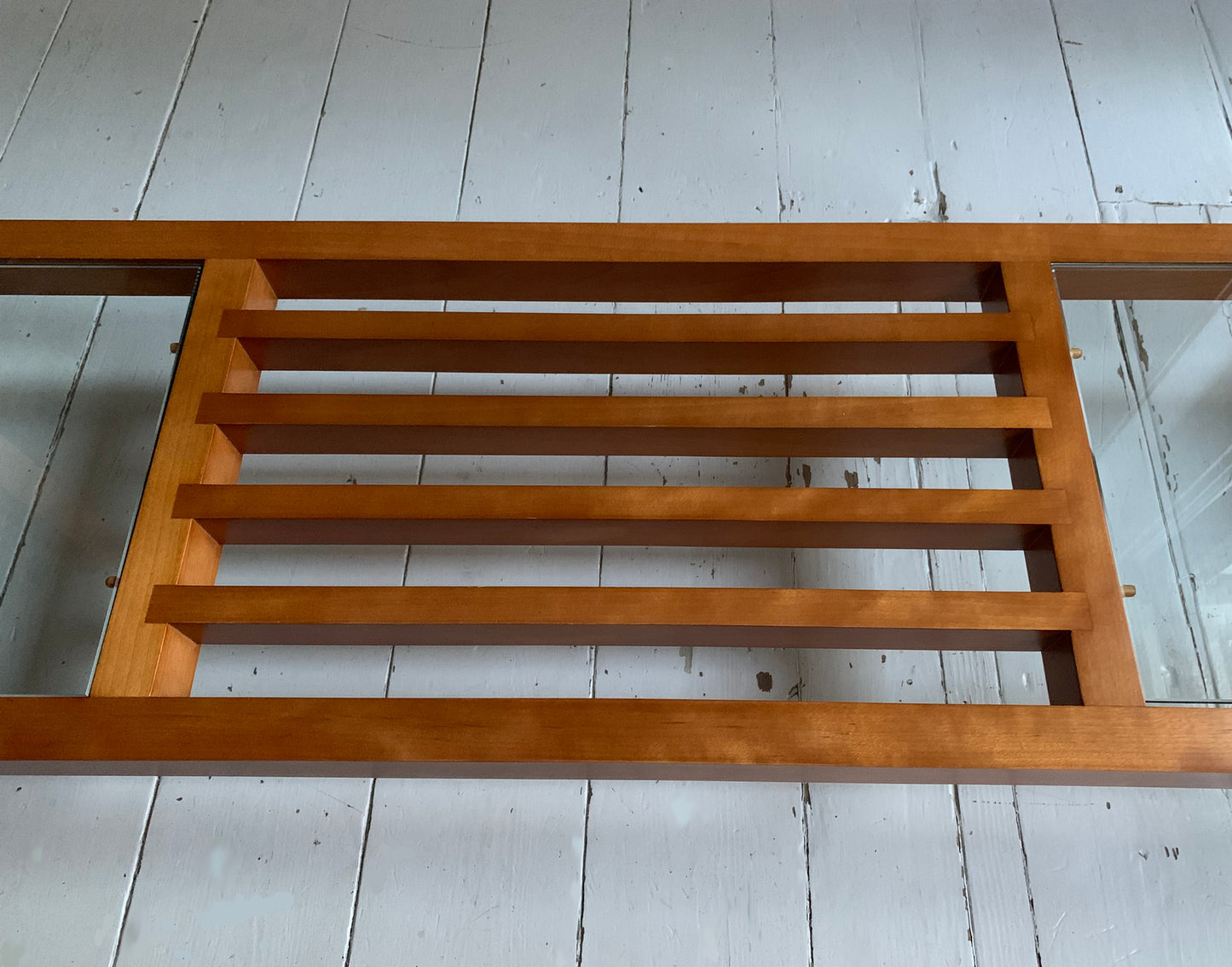 Stunning Vintage Pierre Vandel Paris Glass, Mahogany & Copper Console Hall Table