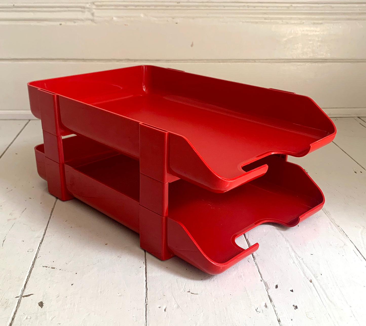 Vintage Red Plastic Stacking Letter Tray by Twinlock, A4+ Size