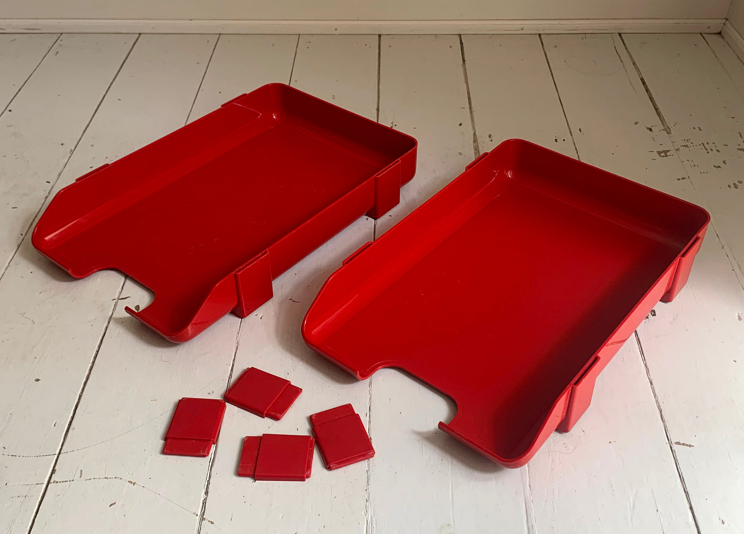 Vintage Red Plastic Stacking Letter Tray by Twinlock, A4+ Size
