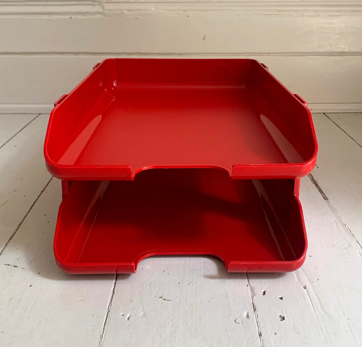 Vintage Red Plastic Stacking Letter Tray by Twinlock, A4+ Size