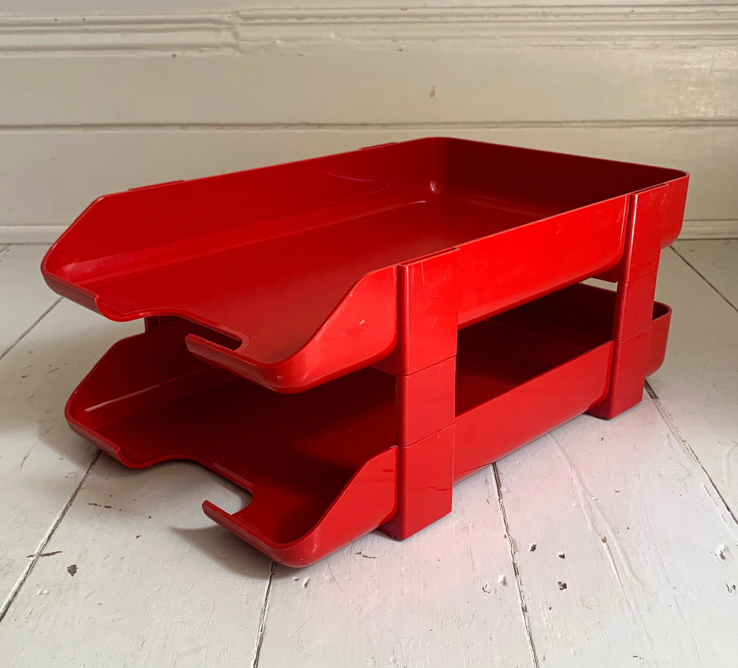 Vintage Red Plastic Stacking Letter Tray by Twinlock, A4+ Size