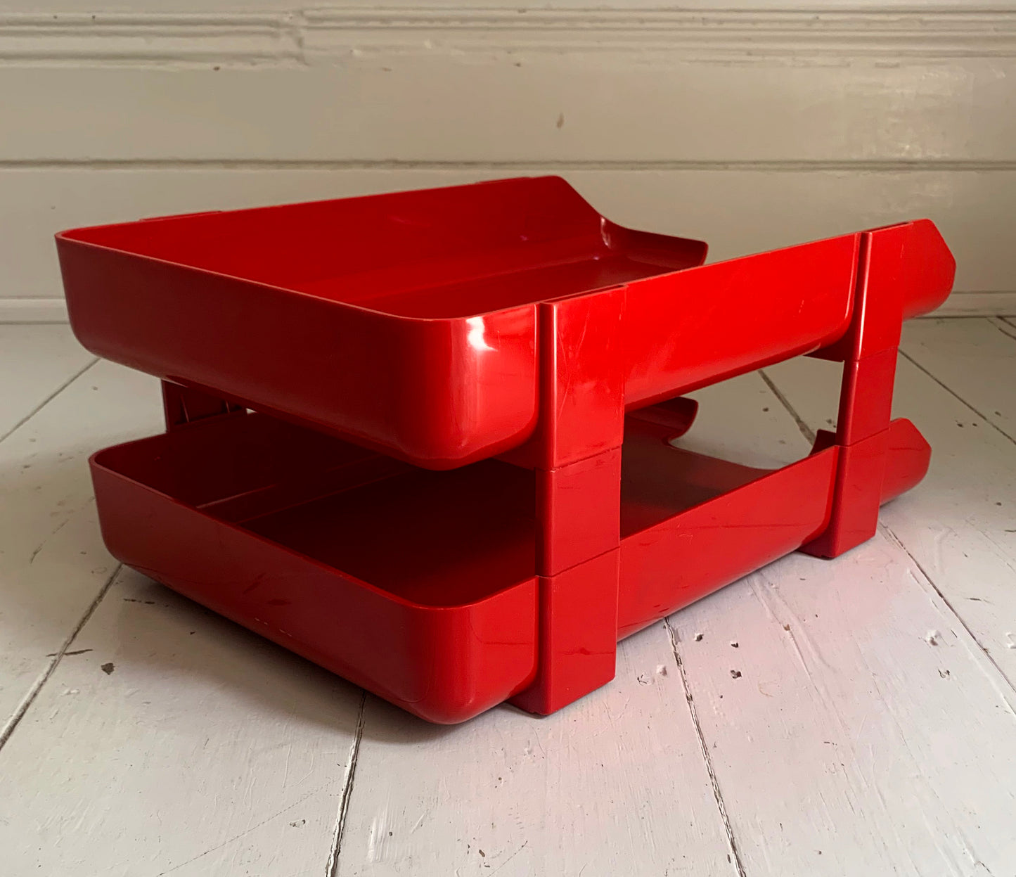 Vintage Red Plastic Stacking Letter Tray by Twinlock, A4+ Size