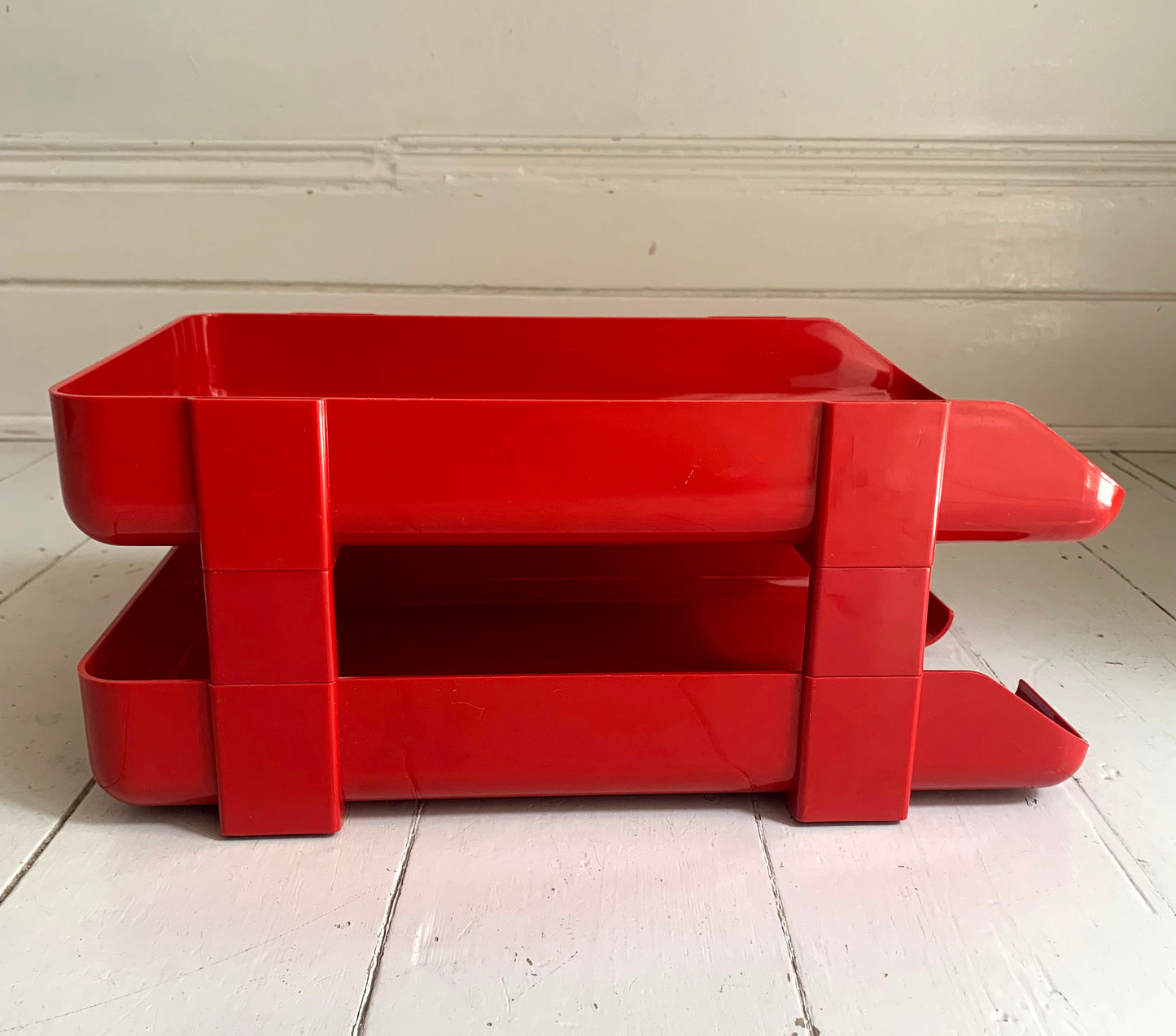 Vintage Red Plastic Stacking Letter Tray by Twinlock, A4+ Size