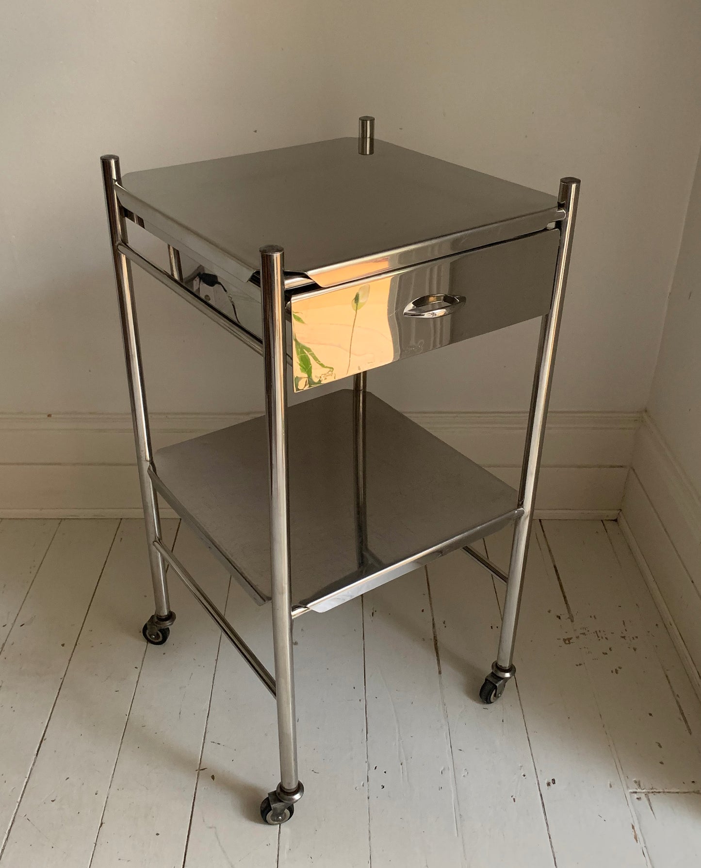 Vintage Stainless Steel / Chrome Medical / Drinks Trolley / Cabinet On Castors