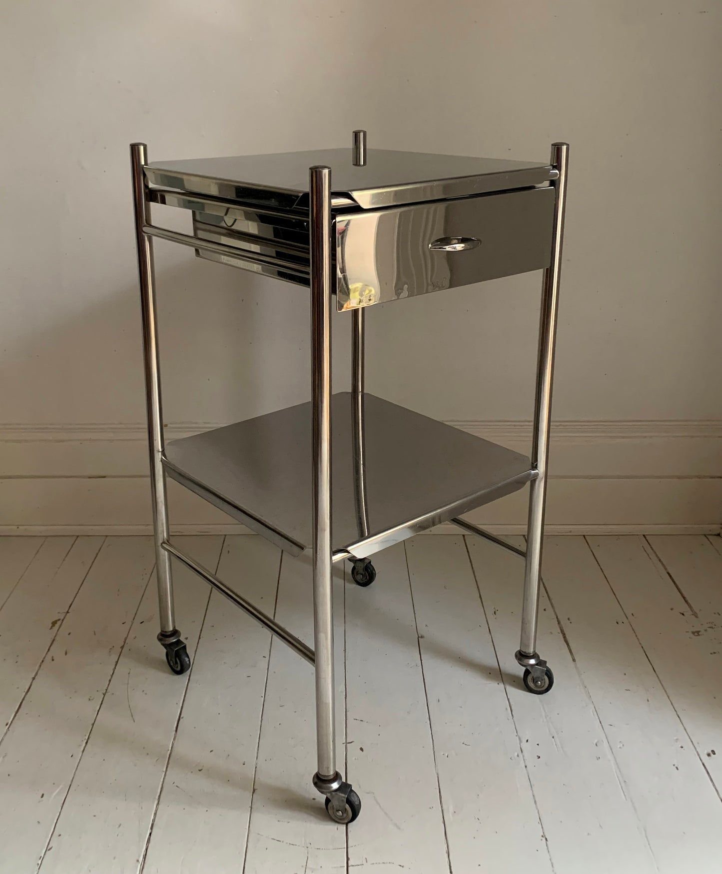 Vintage Stainless Steel / Chrome Medical / Drinks Trolley / Cabinet On Castors