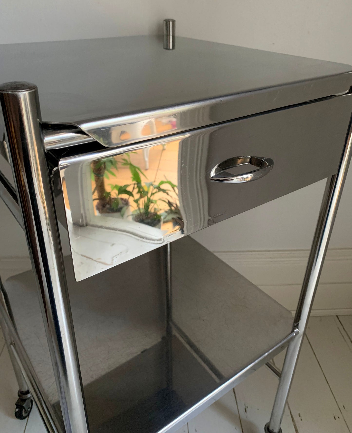 Vintage Stainless Steel / Chrome Medical / Drinks Trolley / Cabinet On Castors