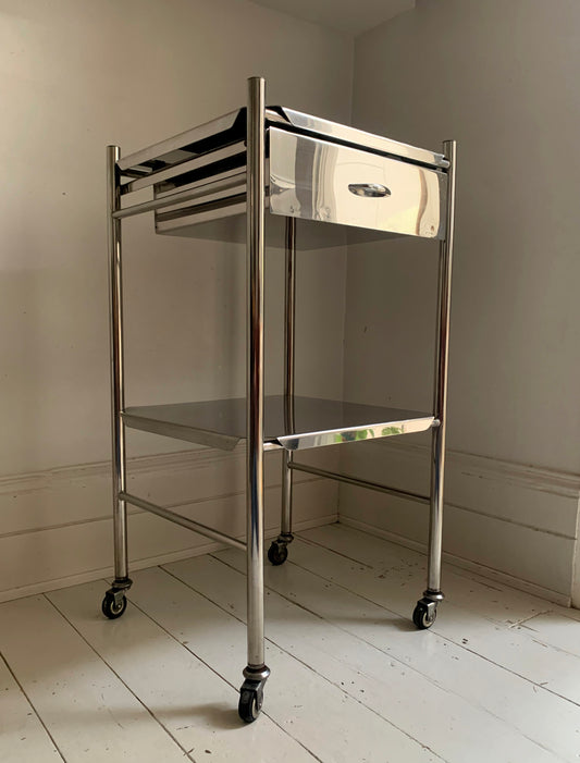 Vintage Stainless Steel / Chrome Medical / Drinks Trolley / Cabinet On Castors
