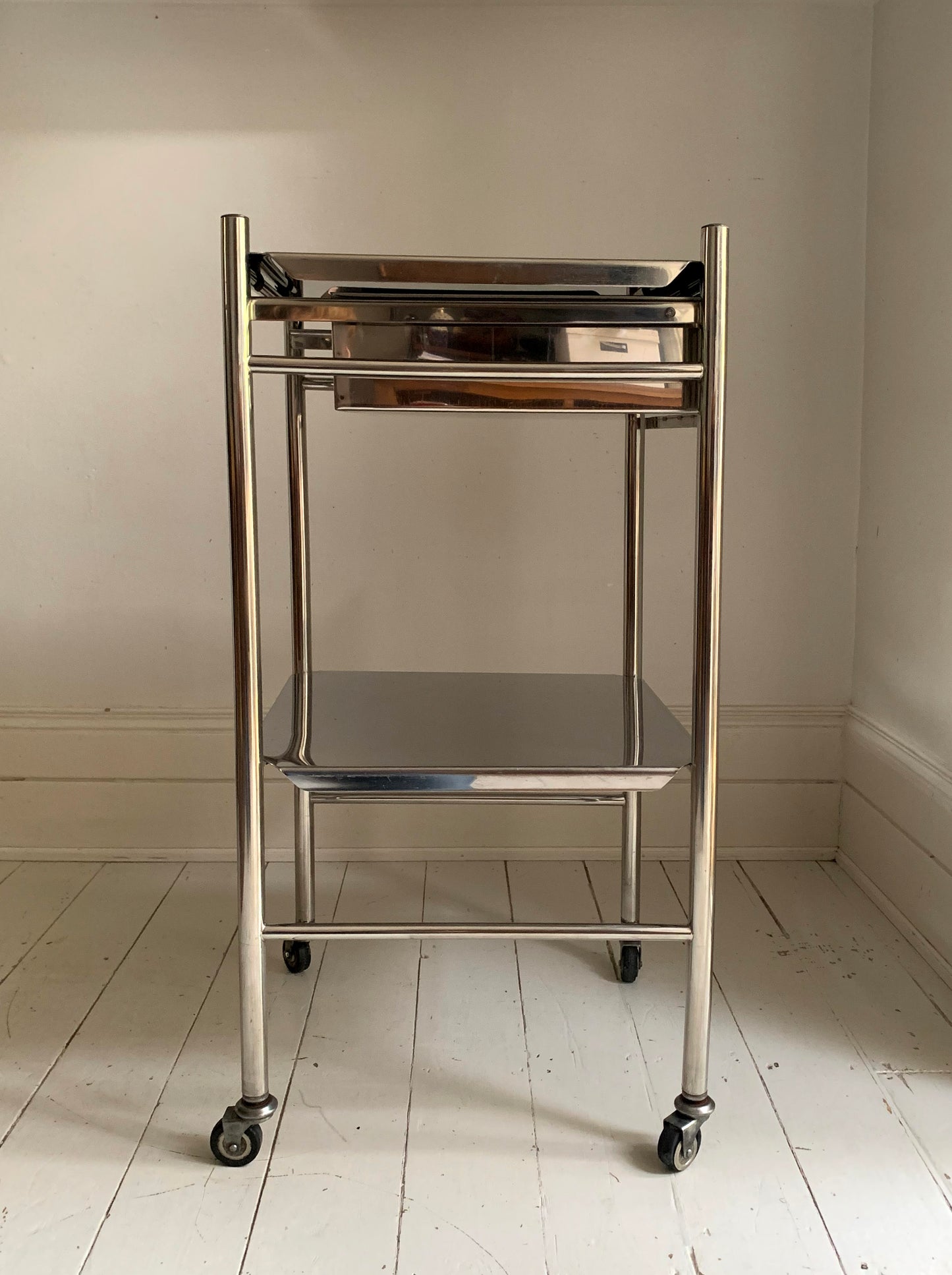 Vintage Stainless Steel / Chrome Medical / Drinks Trolley / Cabinet On Castors