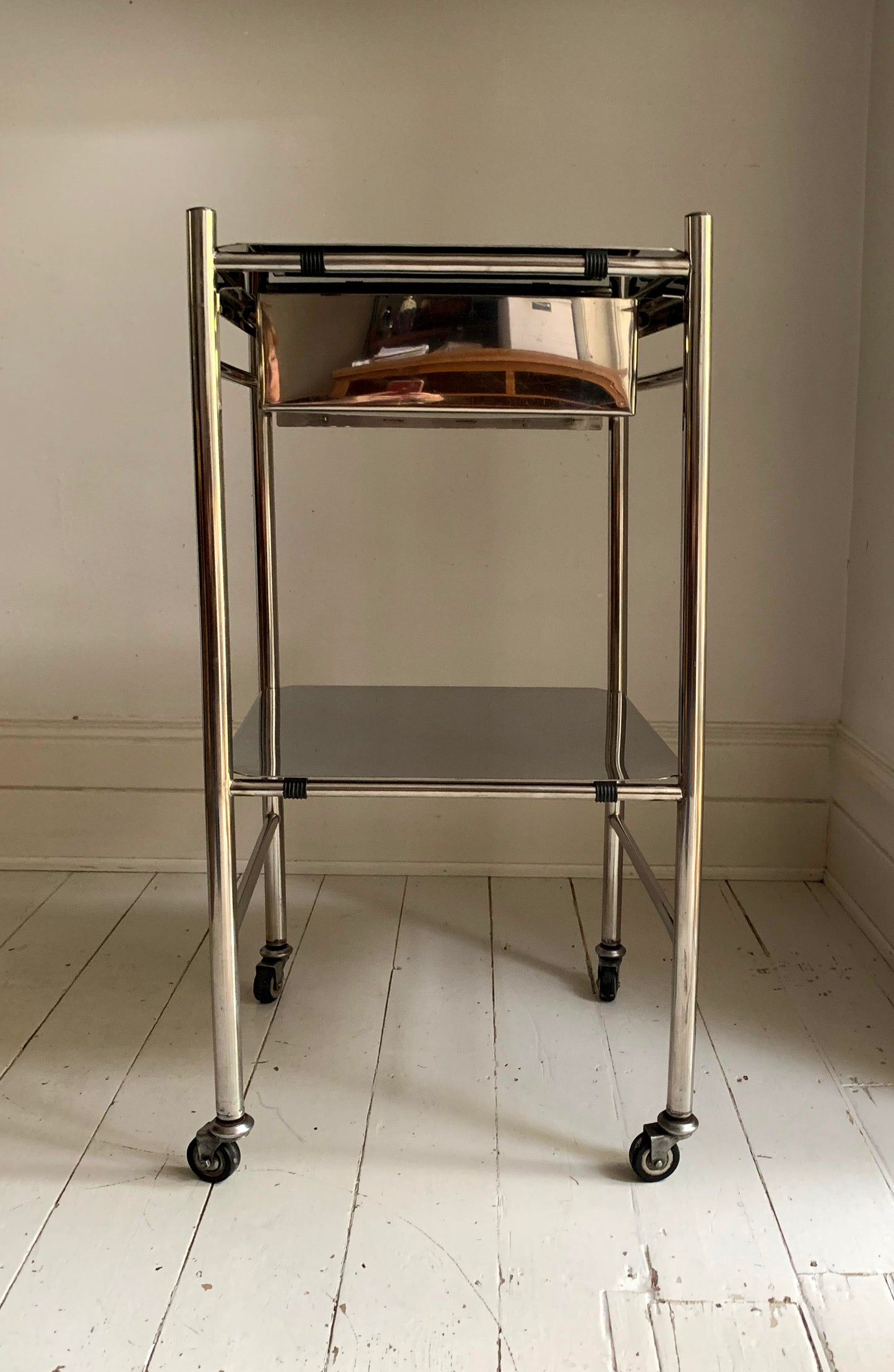 Vintage Stainless Steel / Chrome Medical / Drinks Trolley / Cabinet On Castors
