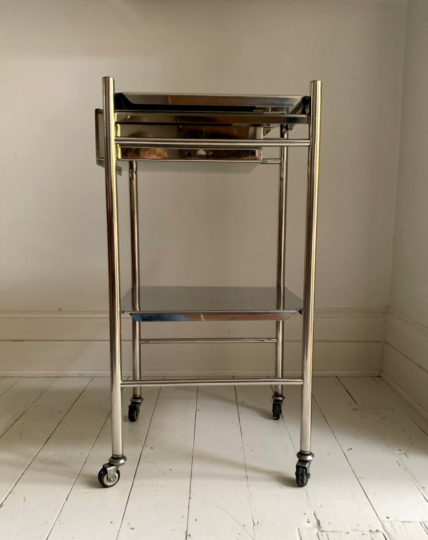 Vintage Stainless Steel / Chrome Medical / Drinks Trolley / Cabinet On Castors