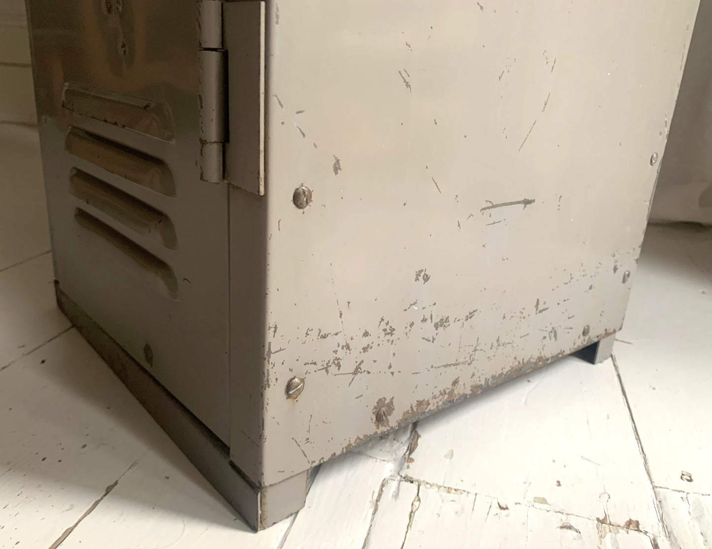 Vintage Tall Grey Metal Locker / Filing Cabinet with Four Shelves