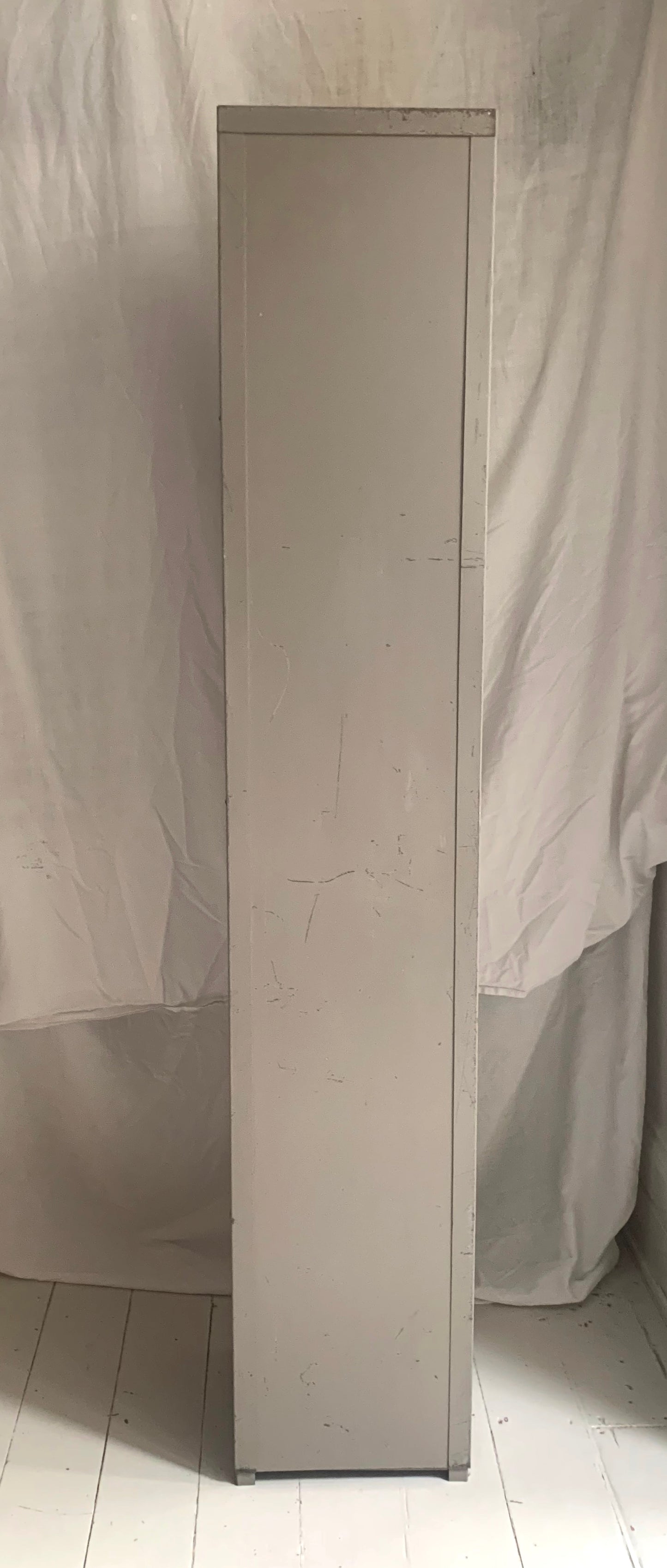 Vintage Tall Grey Metal Locker / Filing Cabinet with Four Shelves