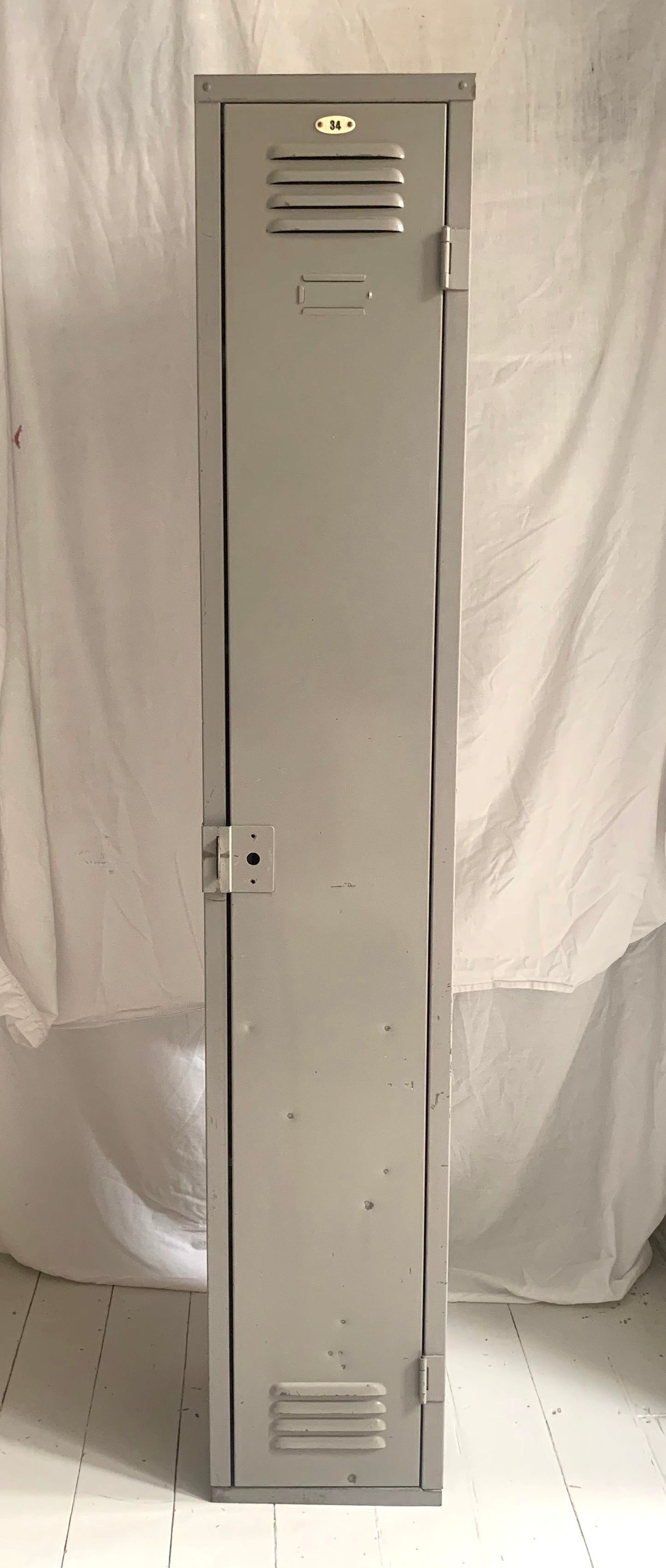 Vintage Tall Grey Metal Locker / Filing Cabinet with Four Shelves