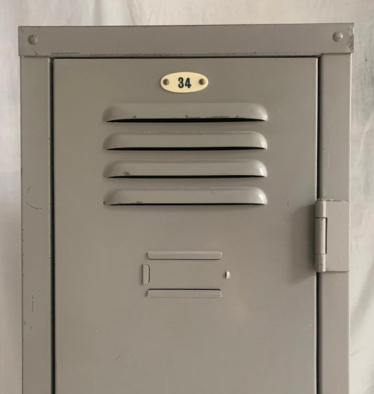 Vintage Tall Grey Metal Locker / Filing Cabinet with Four Shelves