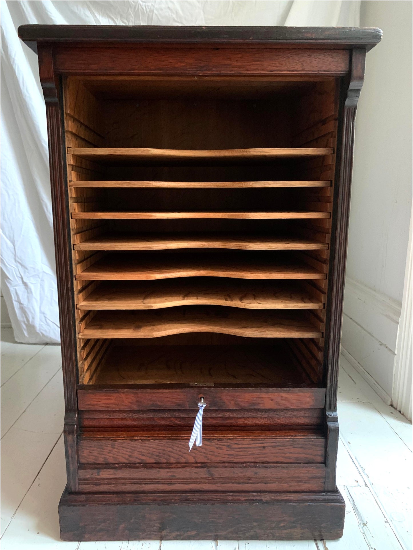 Vintage Oak Tambour Free Standing Filing Cabinet