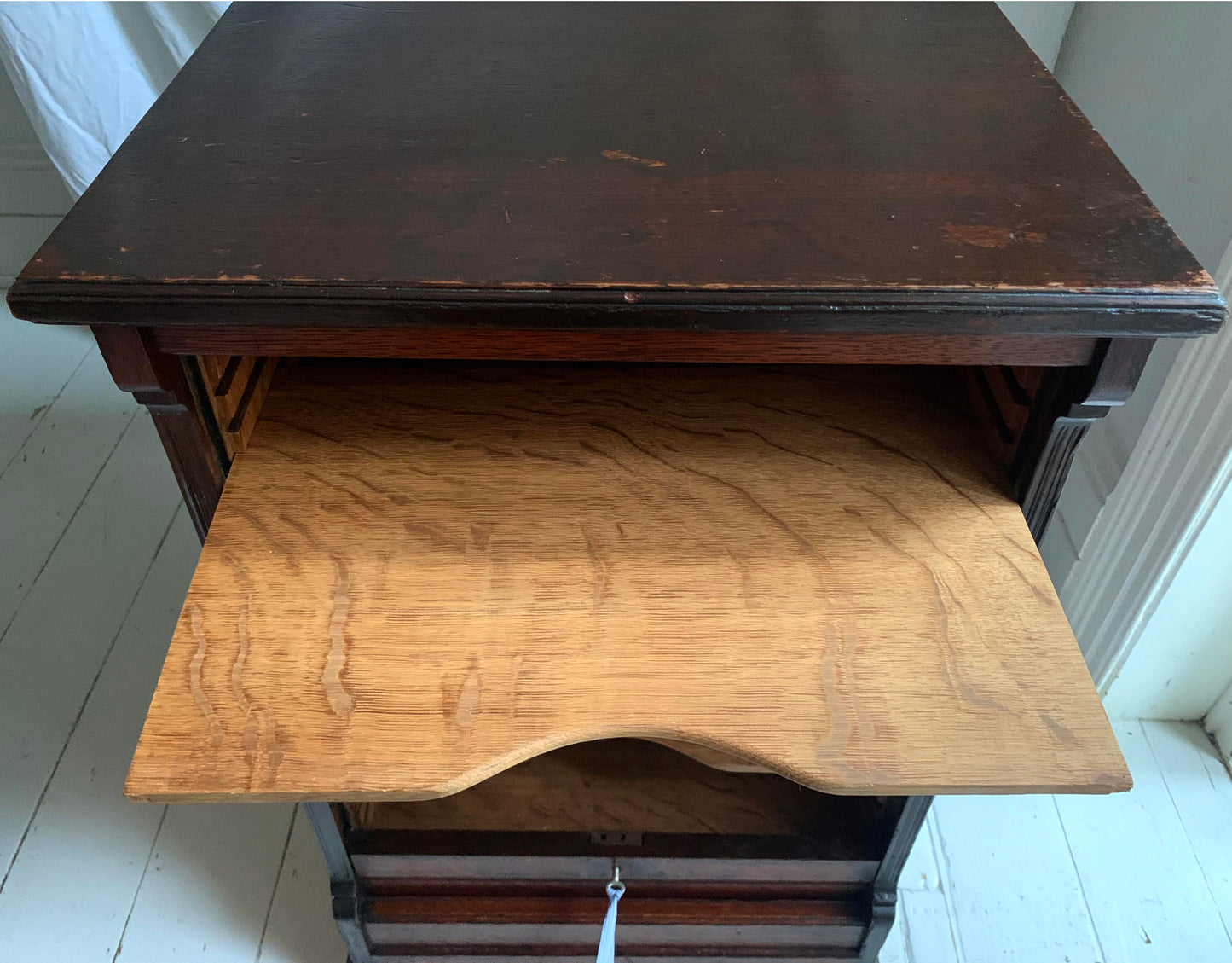 Vintage Oak Tambour Free Standing Filing Cabinet