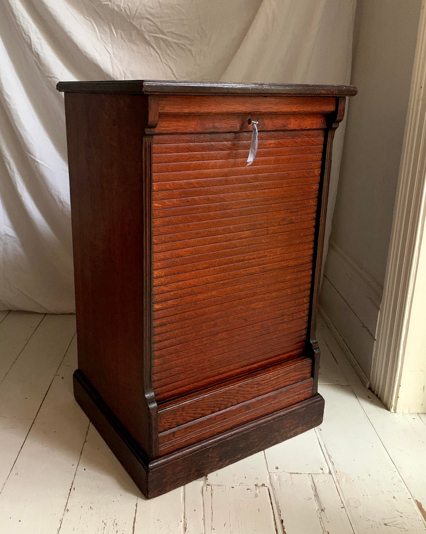 Vintage Oak Tambour Free Standing Filing Cabinet