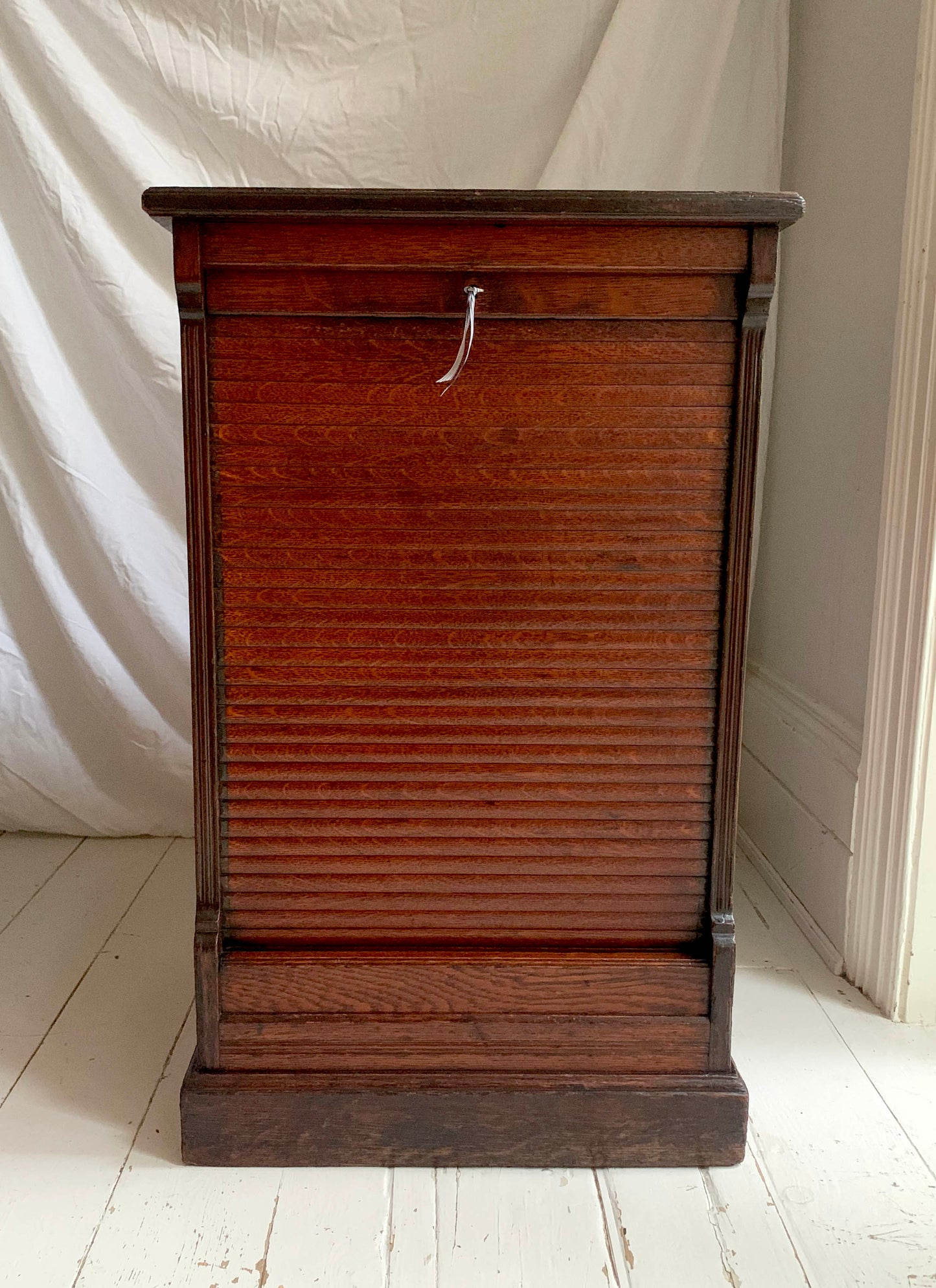 Vintage Oak Tambour Free Standing Filing Cabinet