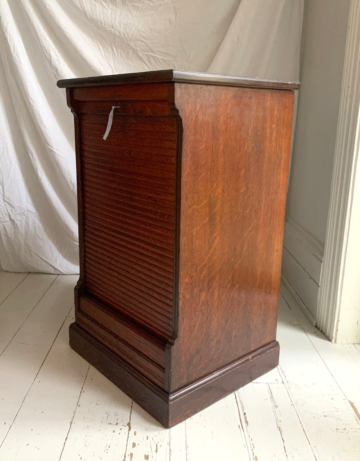 Vintage Oak Tambour Free Standing Filing Cabinet