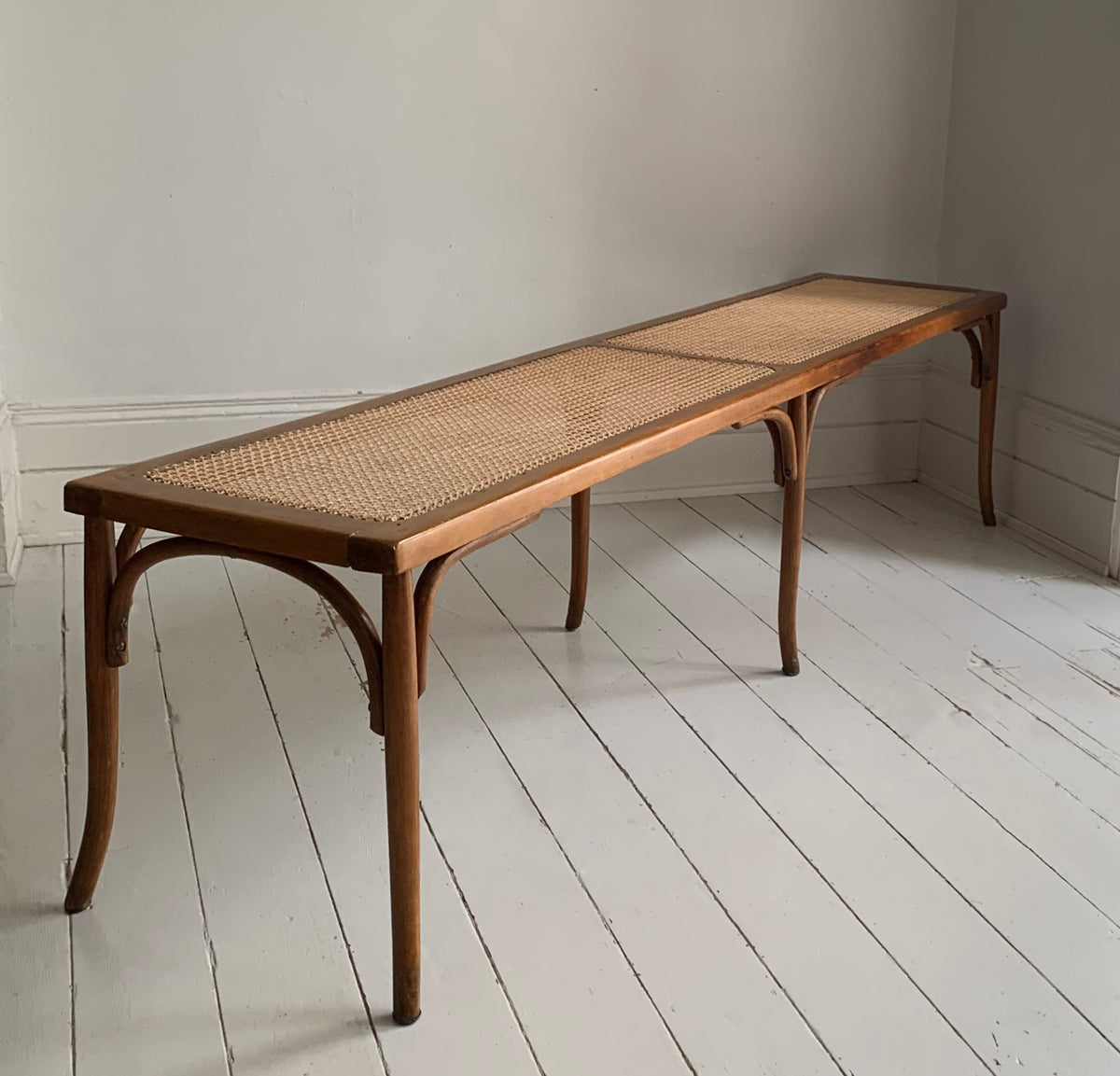 Stunning Vintage Two Meter Long Rattan & Bentwood Hallway Bench / Window Seat